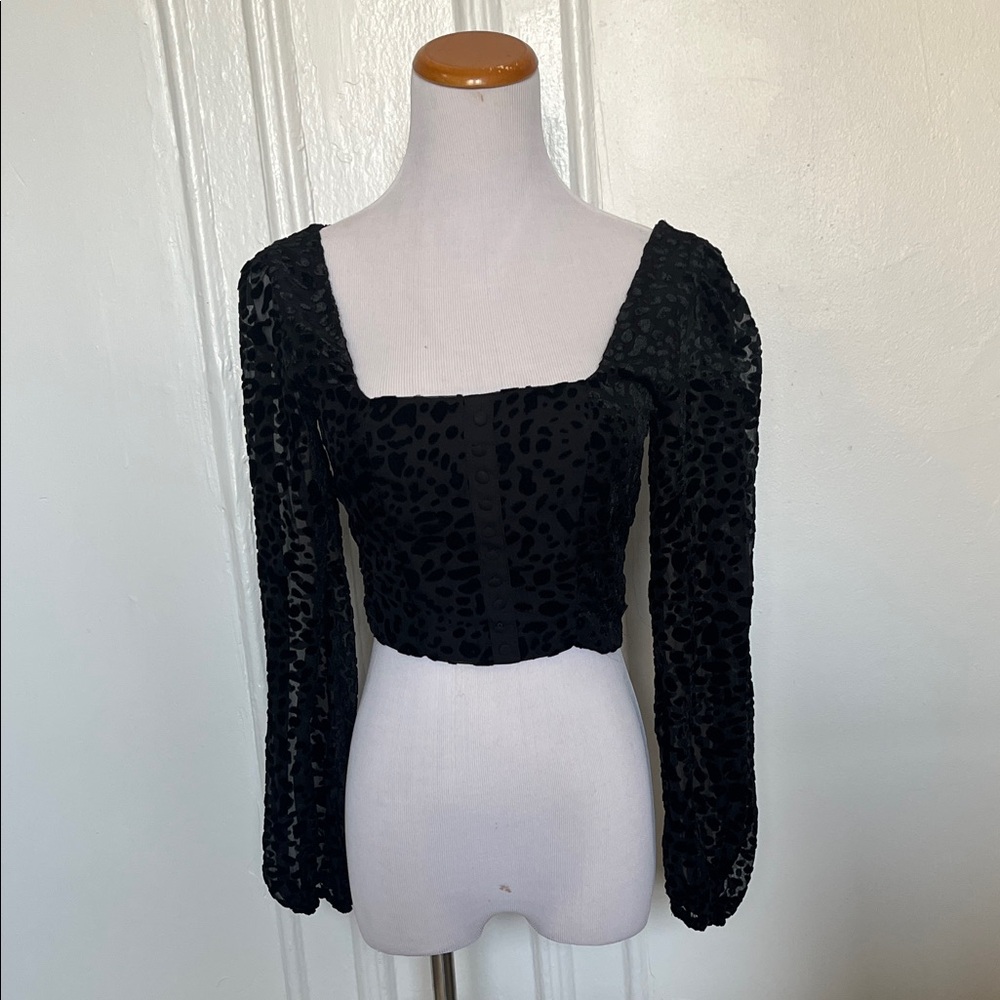4SI3NNA Black Velvet Cheetah Blouse